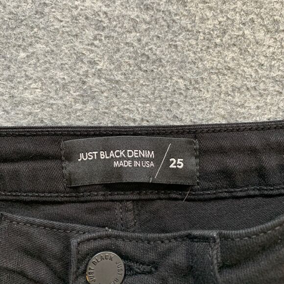 Just Black Denim Jeans Womens 25 Straight Fringe Raw Hem Mid Rise Zip Stretch - Picture 6 of 11